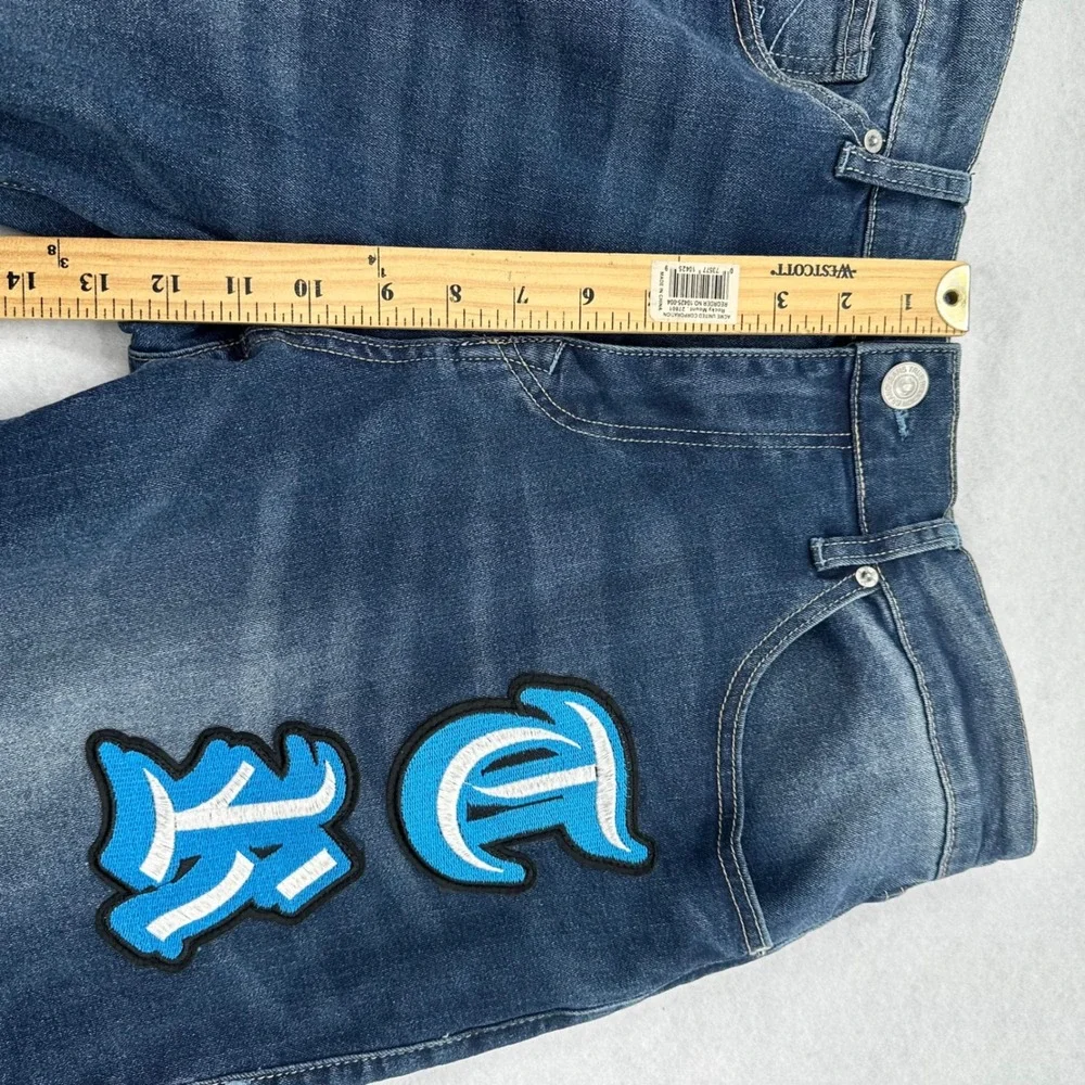 True Religion Bobby Applique Relaxed Baggy Jeans Medium Blaze Wash 33X32 NWT New